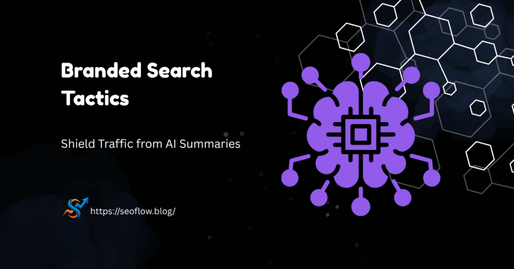 SEO Flow branded graphic featuring a purple AI-themed brain illustration