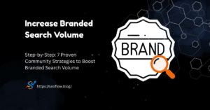 Increase Branded Search Volume" graphic featuring a magnifying glass over a brand badge