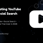 Integrating YouTube and Social Search blog banner featuring a white video play icon on a dark hexagonal background.